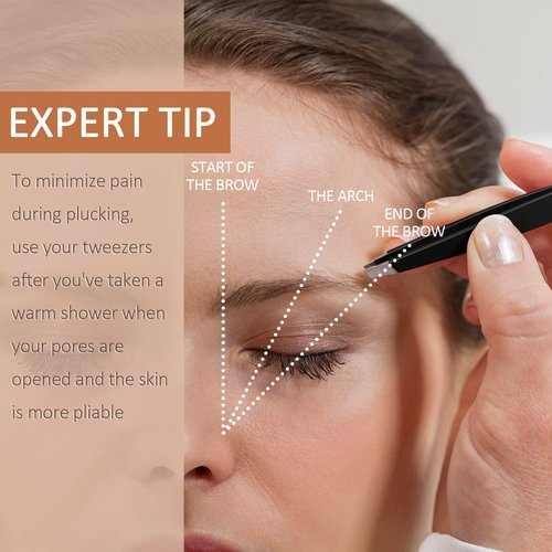 Tweezers Set for Eyebrows, KayaLikes 4 Pcs Precision Tweezers Set for Girls and Women, Excellent at-home Grooming Tools with Leather Case, Black
