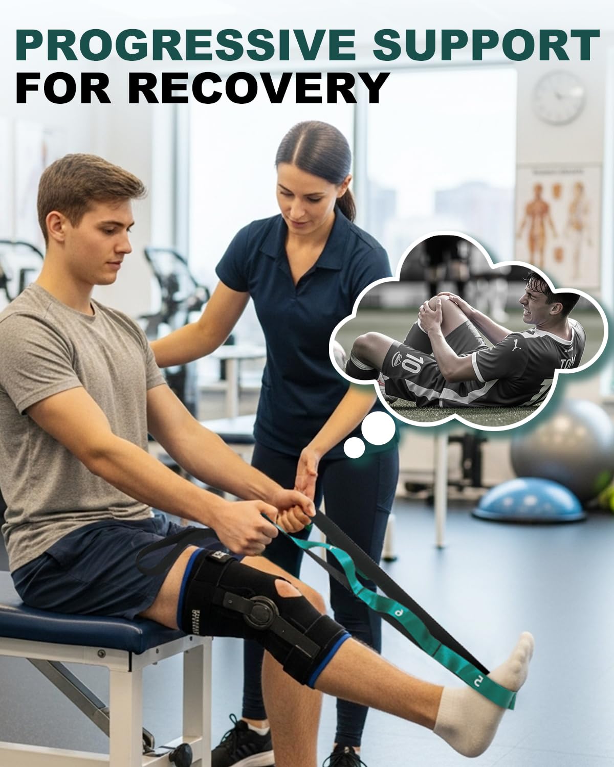 Trideer Stretching Strap & 3PCS Resistance Bands Set – Non-Elastic Stretch Strap & Elastic Bands for Safe Stretching, Mobility, Physical Therapy, Rehab, Recovery, Yoga & Home Exercise (Green)