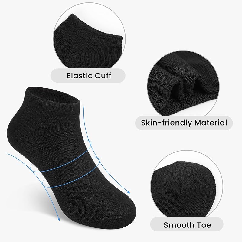 Auranso 12 Pairs Boys Girls Low Cut Ankle Socks – 9-12 Years Black