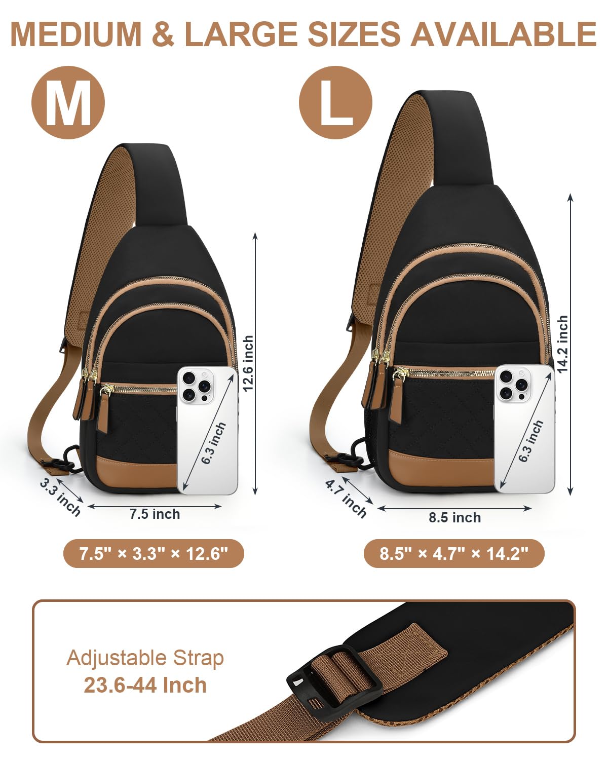 Capolo Sling Bag for Women Men Waterproof Crossbody Bags for Women Trendy Casual Fanny Pack with Convertible Shoulder Strap Chest Bag for Travel Hiking(Black, Large)