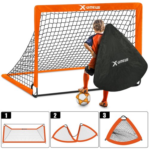 Kids Soccer Goals for Backyard Set- 2 of 6X4/ 4X3 ft Toddler Soccer Goal Training Equipment with Soccer Ball, Ladder, Pop Up Soccer Net for Kids Age 3-5 4-6 6-8 8-12 10-12 Outdoor Games Sports Gift
