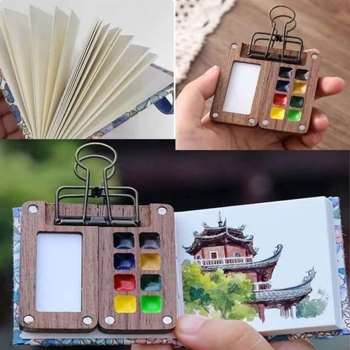 Tobios Watercolor Kit, Tobios Mini Watercolor Set, Pocket Artist Watercolors Travel Set,Portable Detachable Painting with Mini Paper Booklet and Paint