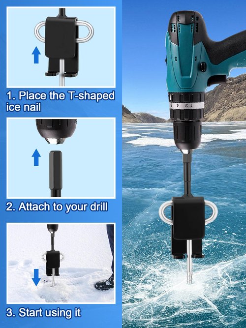 MADHOLLY Universal Ice Anchor Tool- Ice Anchor Power Drill Adapter Ice House Anchors for Ice Insert Sewing- Ice Shanty Anchors for Ice Fishing Shelter Tent, for Dad Gifts Ice Fishing Enthusiast