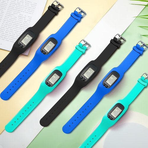 Geyoga 24 Pcs Pedometer for Walking Steps and Miles Pedometer Watch Silicone Steps Tracker Running Bracelet Ankle Step Counter for Calorie Burning and Step Counting (Mint, Blue, Black)