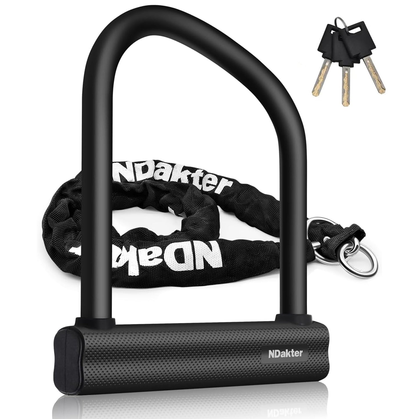 NDakter Bike Locks Heavy Duty Anti Theft 18mm Thick, Motorcycle U Lock with 4FT x 6mm Security Chain, 3Keys Large U-Shape Electric Bicycle Wheel Lock for Ebike, Escooter, Fat-Tire Dirt-Bike, Tricycle