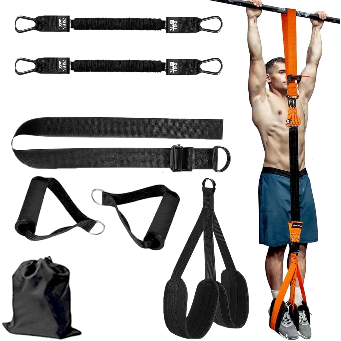 2025 Upgraded Pull Up Assist Band, 150/225/300lb Heavy-Duty Pull Up Workout Band, Adjustable Weight with Fabric Feet Knee Rest, Home Gym Workout (Black, 2Bands-150lb)