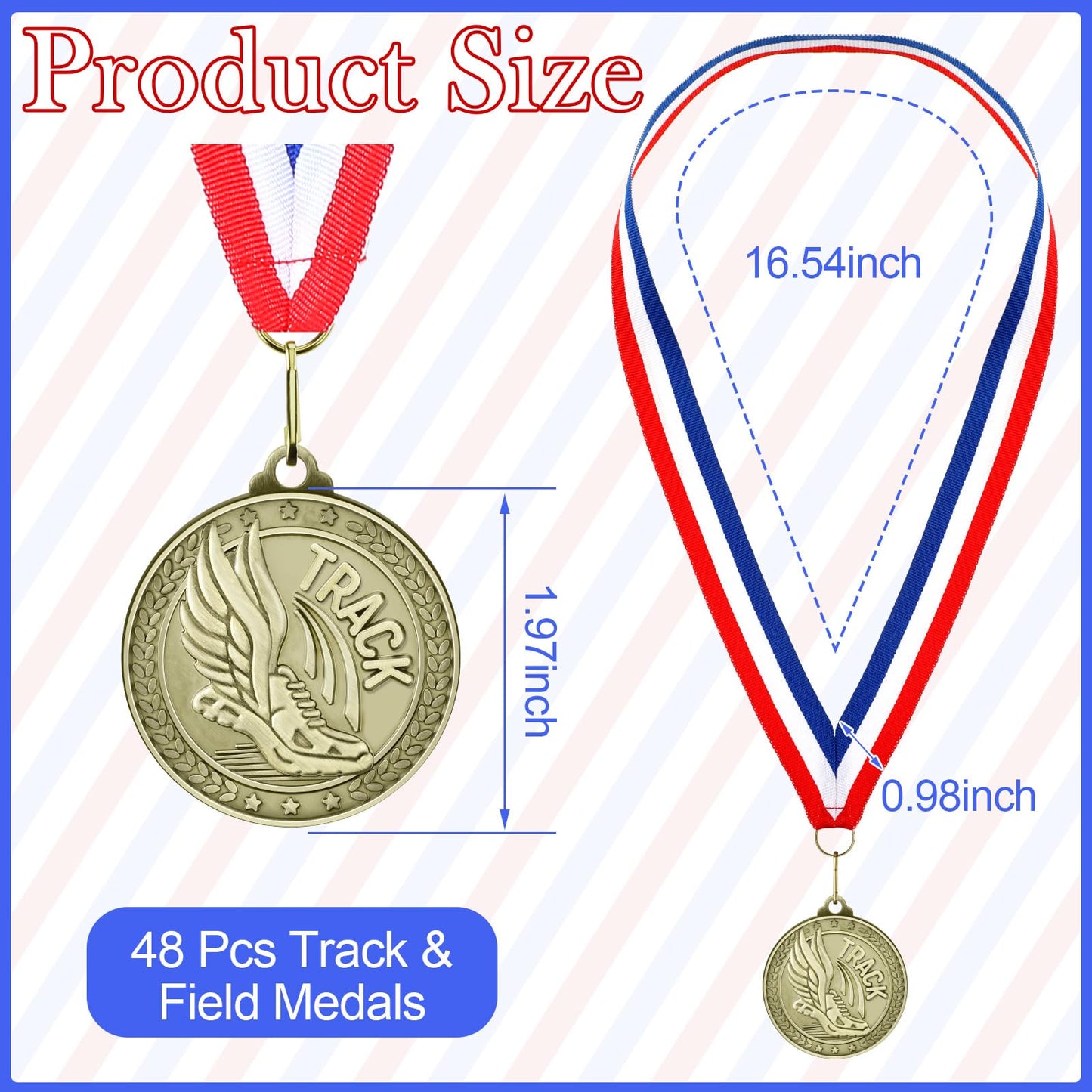 Ferreve 48/96 Pcs Sports Award Medals Bulk with Neck Ribbons Champ Winner Medal Sports Day Favors Prizes for Team Competitions Tournaments Match Party(48pcs,Track and Field)