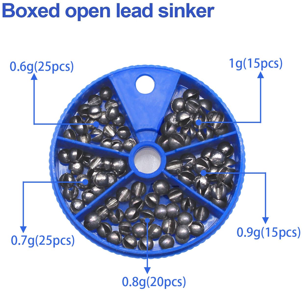 FREGITO Fishing Weight Sinkers,100pcs Weight Sinkers 5 Sizes Lead Weights Round Split Shot Sinker Removable Fishing Weights Sinkers