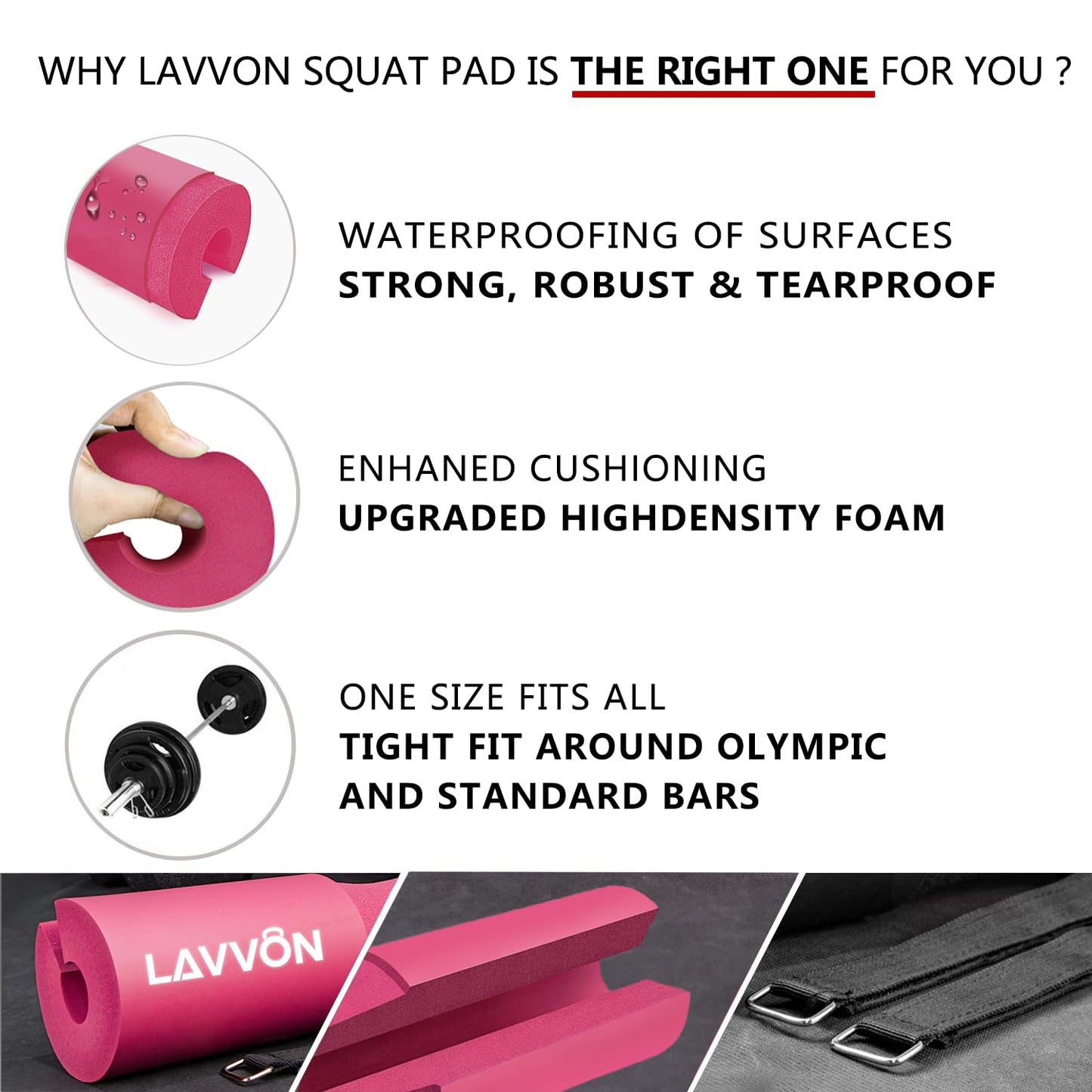 Squat Pad - Foam Barbell Pad for Squats Cushion, Lunges & Bar Padding for Hip Thrusts - Standard Weight Bar Pad - Provides Cushion to Neck and Shoulders While Training (Pink)