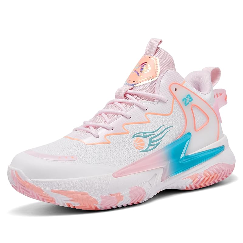 Kiusmety High Top Basketball Shoes for Women & Men, Breathable Non-Slip Outdoor Sneakers - Pink+7 Women/6 Men