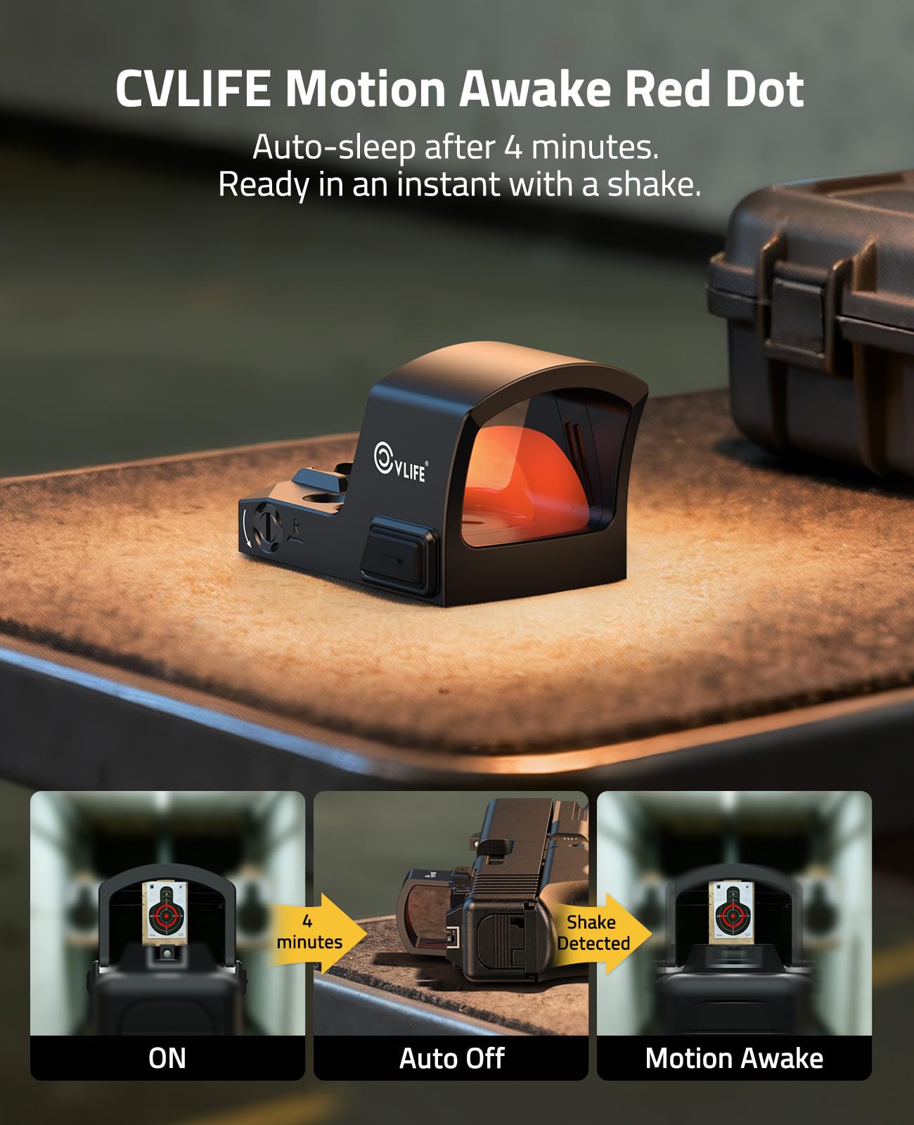 CVLIFE WildHawk 5000G Shockproof Red Dot with Lens Sunshield, 0.26" Ultra Thin Deck for RMSC Optic, 2MOA Dot& 36MOA Circle Pistol Optic, Motion Awake Red Dot with Adapter for RMR/MOS/Picatinny.