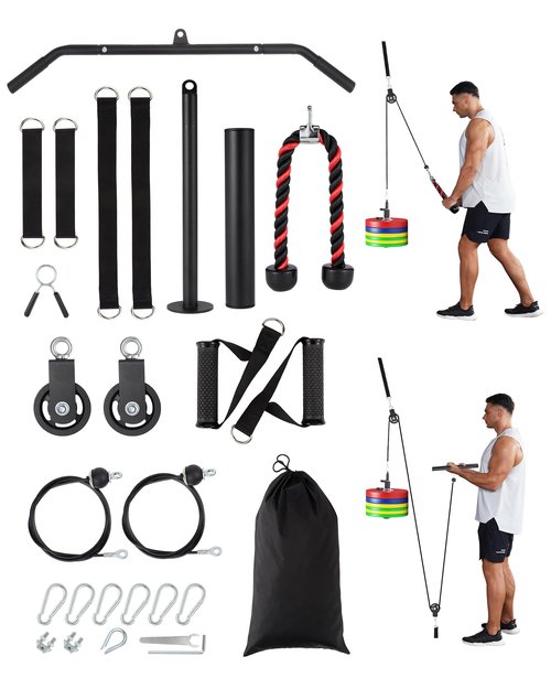 GarveeLife Pulley System Gym, Cable Weight Machine Attachments with 4 Handles, Ideal Home Gym Equipment for Forearm, Shoulder, Strength Training