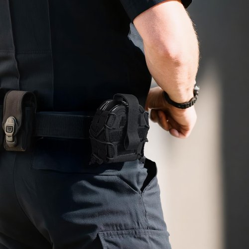 Dual Handcuffs Tactical Handcuff Pouch - Elliptical Law Enforcement Cuff Holder Carrier with U-Shaped Groove | Shock-Absorbing Adjustable Rope | Fits ASP/Hinged/Chain/Folding Handcuffs