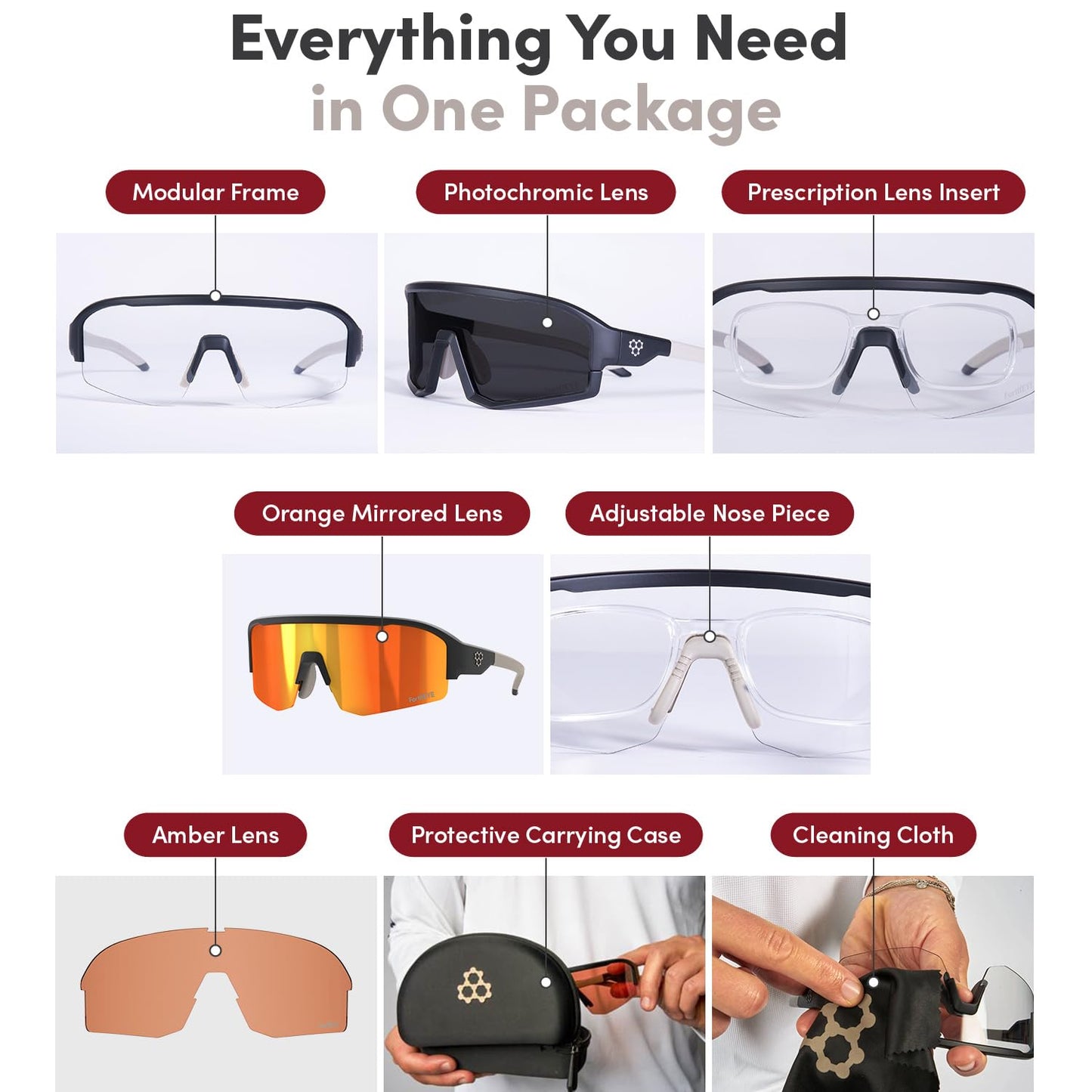 CRBN Pickleball - Pivot Pickleball Glasses for Men & Women - Eye Protection - Photochromic Lens Provides Sun & Impact Protection in All Conditions