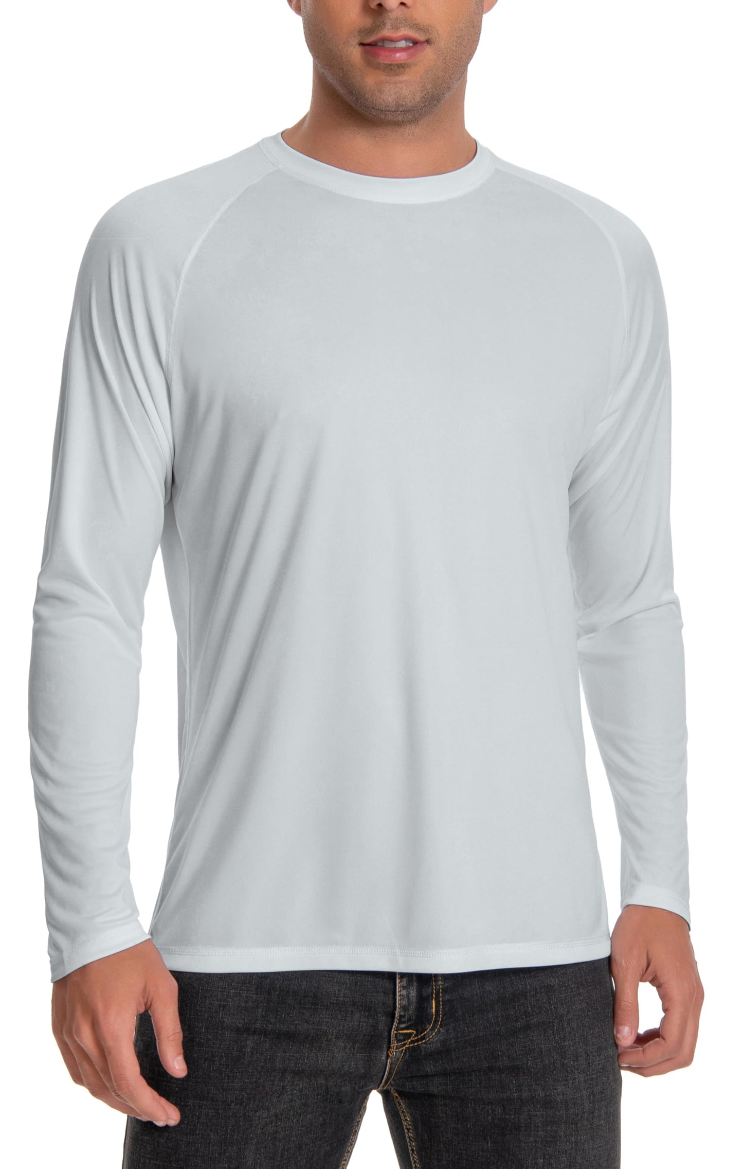 Runceptual Men's Sun Protection Shirts UPF 50+ UV Long Sleeve Rash Guard Shirts Lightweight Quick Dry for Fishing Swimming Running Hiking Gray 2XL