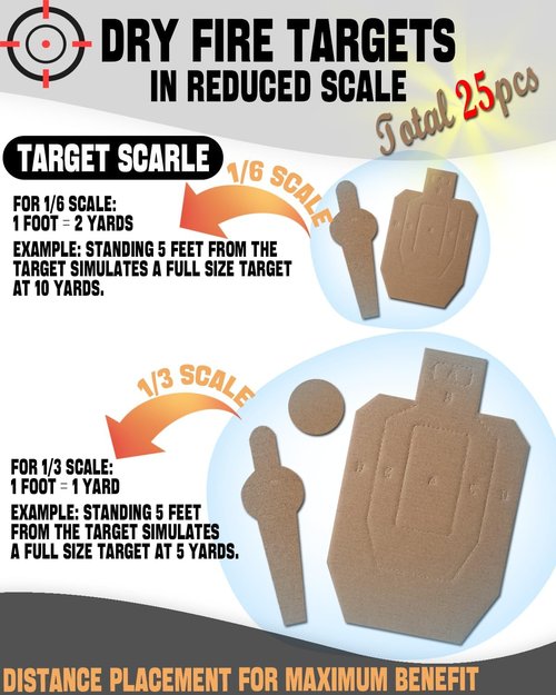 Zivosely 5 Set 25 Pcs Dry Fire Targets Cardboards in Reduced Scale, Cardboard Targets for Shooting Silhouette Simulation Style, Competition Torso Target Shooting Range Practice