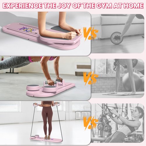 Pilates Board, Pilates Reformer Set for Home, Multifunctional Abdominal Board, Multi-Purpose Foldable Pilates Reformer Board, Core Workout Equipment, Pink