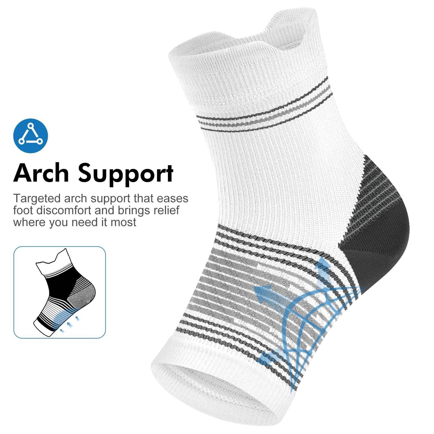 6 Pairs Plantar Fasciitis Socks for Men & Women, Ankle Brace Compression Socks with Arch Support for Achilles Tendonitis, Heel Pain, Swelling & Arthritis Relief, White, Large