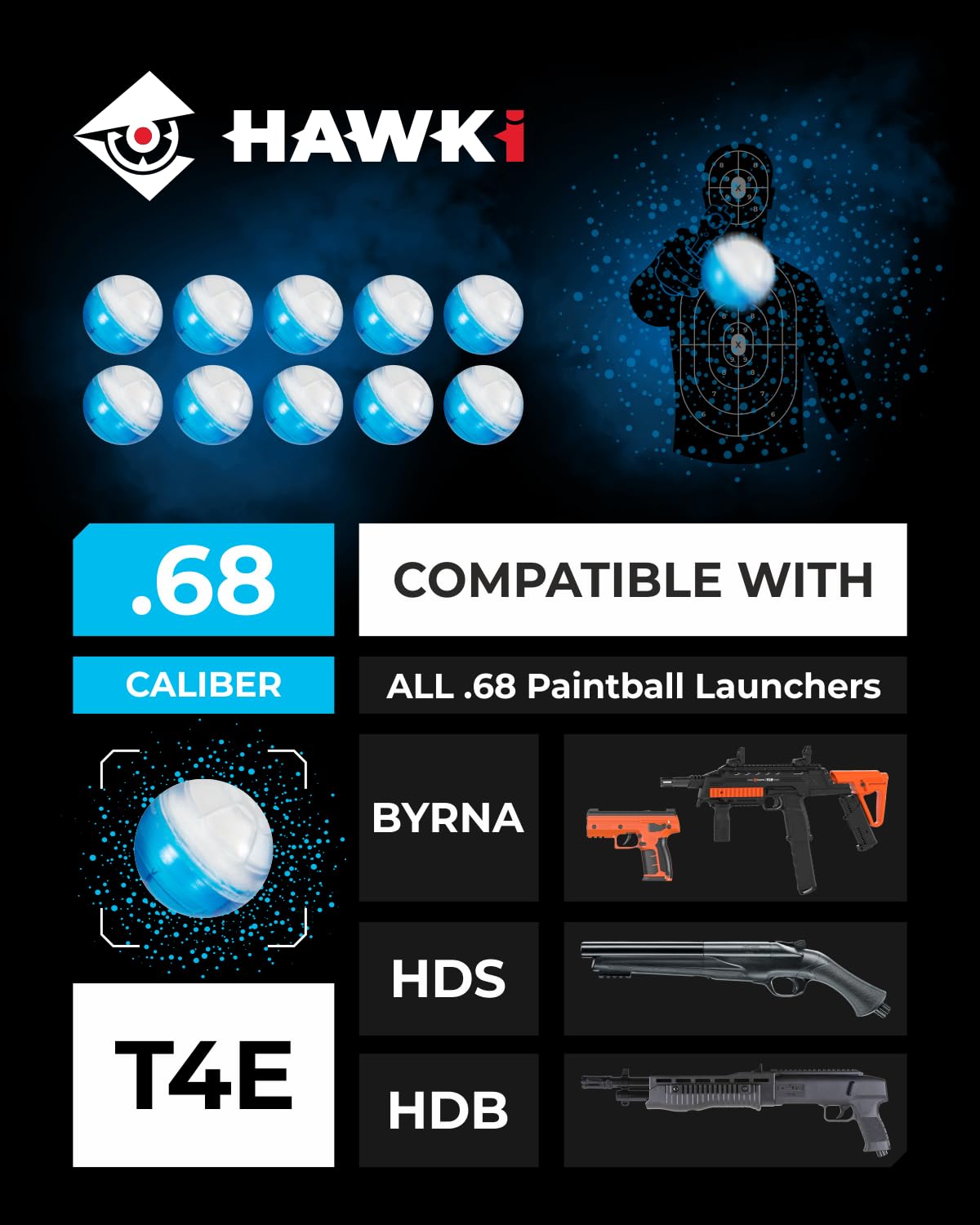 Hawki .68 Cal Training Powder Balls for Paintball Guns 50 Pack