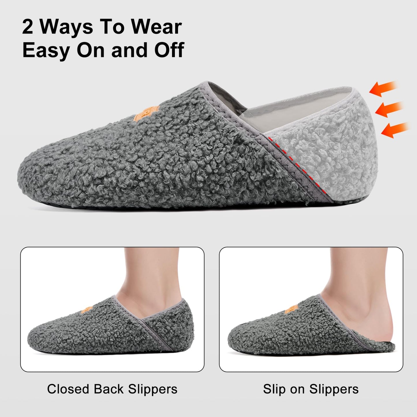 VIFUUR House Slippers for Women Men Slip on Indoor Barefoot Slipper Socks Fuzzy Cozy Sock Shoes for Home Bedroom Travel Grey,38/39