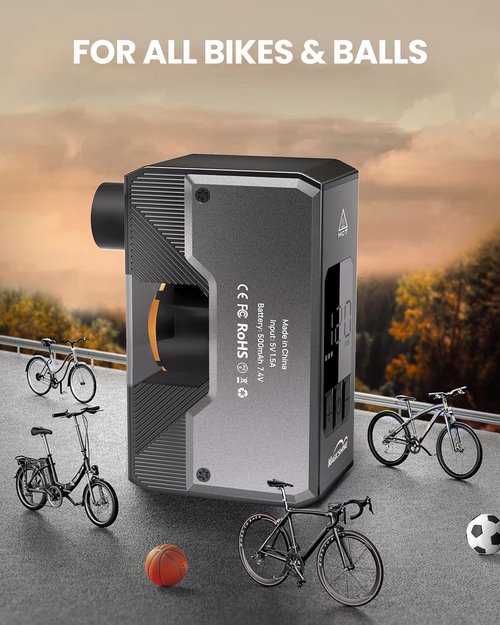 Magicshine AIRRO Mini Bike Pump, Max 120 PSI Electric Bicycle Pump, Auto Stop, with Digital Pressure Gauge with Presta and Schrader Valve for Road, Mountain, City, E-Bike and Ball