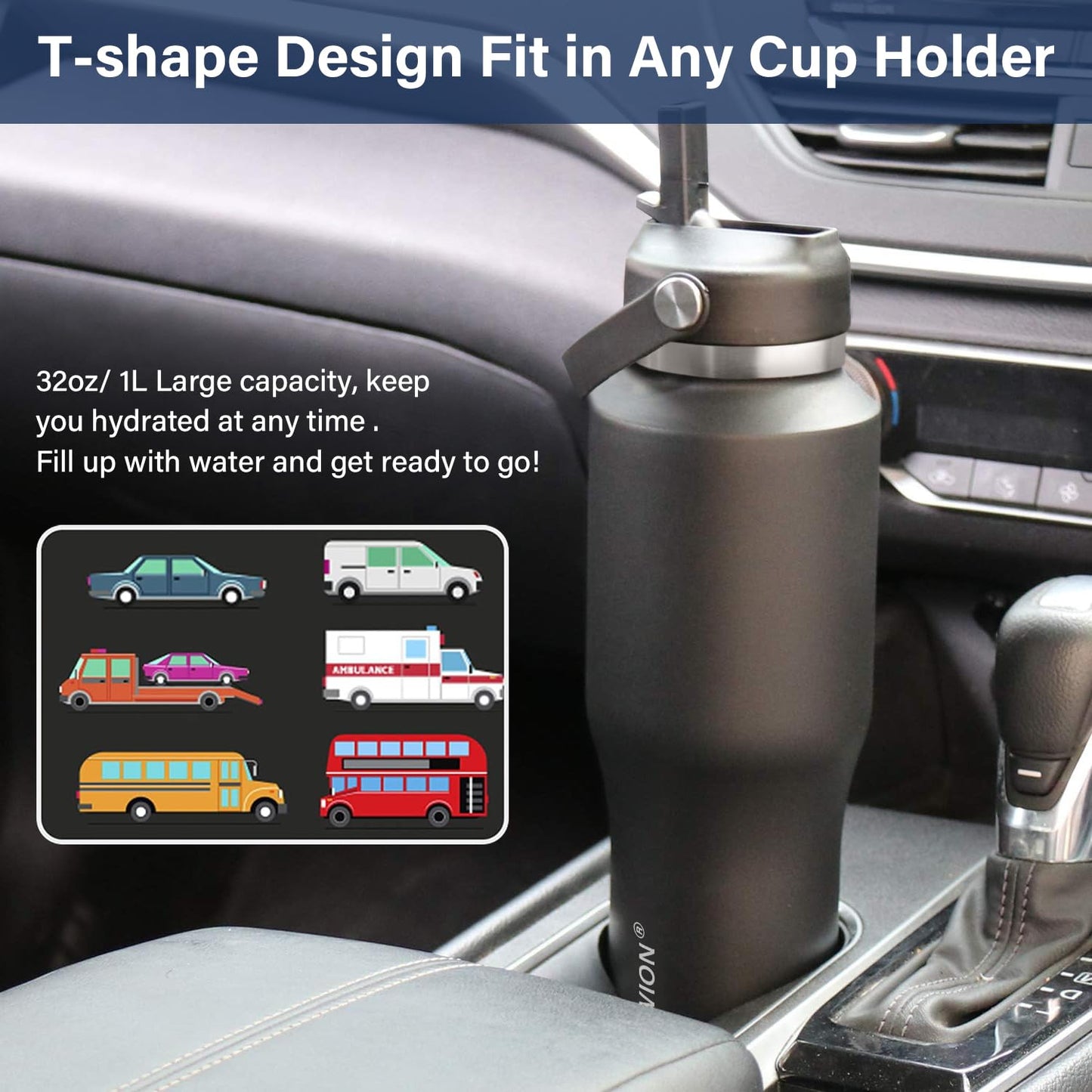 HYDROWION Water Bottle Stainless Steel,Vacuum Insulated Leak Proof Tumbler 32oz with Straw Lid, Spout Lid and Flex Cap(Cold for 48 Hrs, Hot for 24 Hrs), Fit in Any Car Cup Holder, Red