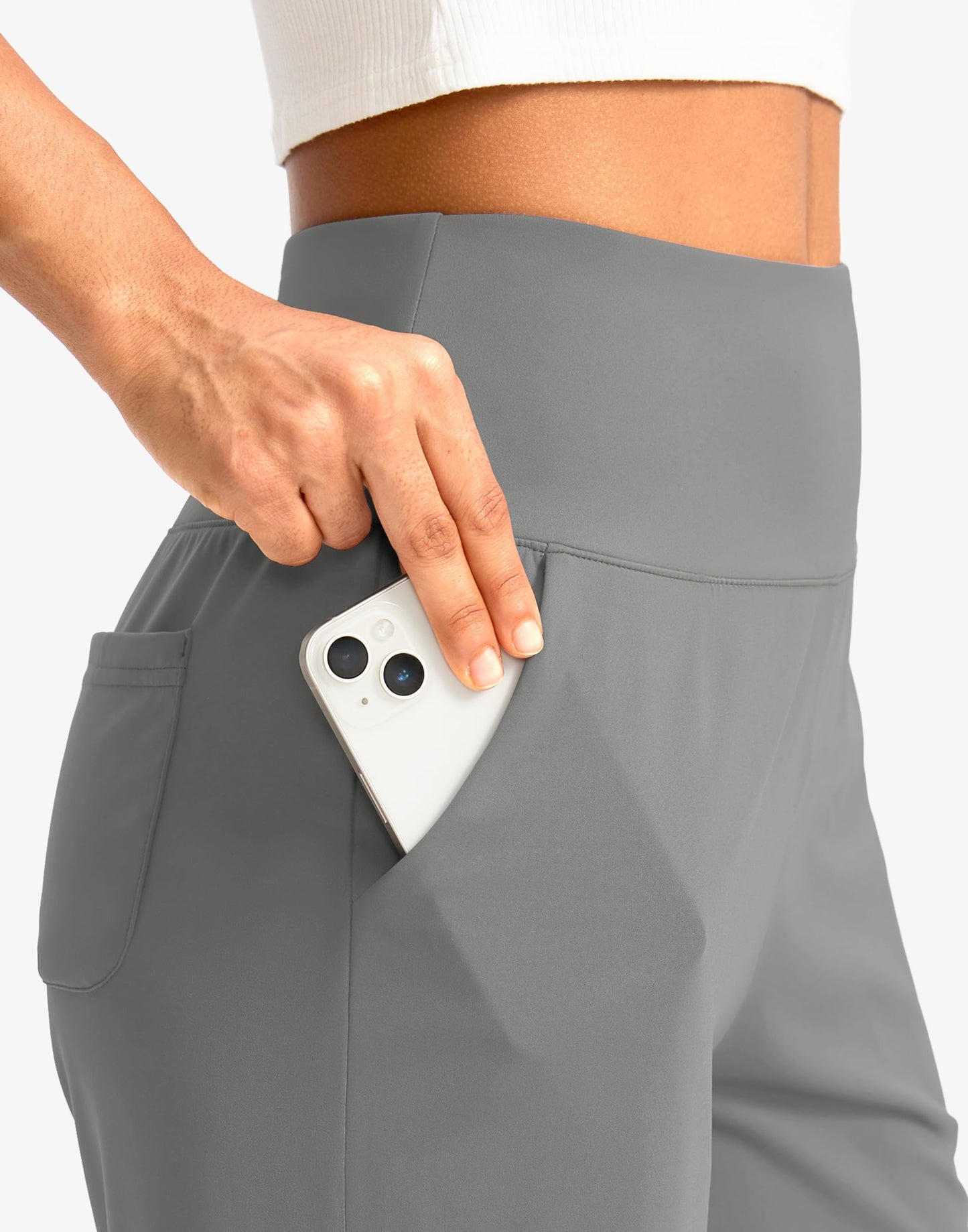 G Gradual Women's Bermuda Long Shorts with Pockets 9" High Waisted Knee Length Shorts for Women Walking Athletic Workout(Light Grey,S)