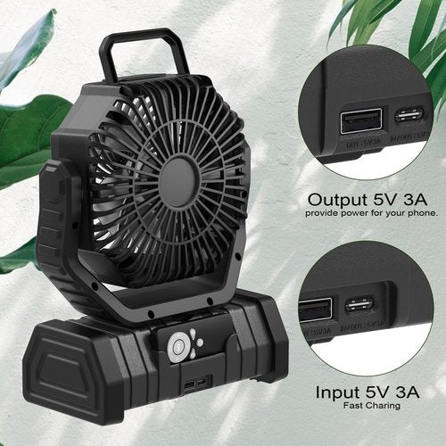 Richday Portable Camping Fan 20000mAh Rechargeable Battery Powered Outdoor Fans with LED Lantern Light USB Charging, Cordless Personal Fan for Tent Travel Camp Desk Car Home Work