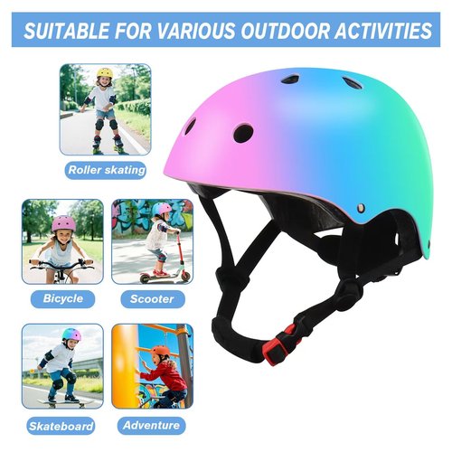 Color Gradient Adjustable Kids' Helmet with Knee & Elbow Pads Set | Multi-Sport Safety Gear for Boys & Girls Ages 5-14 | Skateboarding, Scooters, Roller & Inline Skating, Longboarding