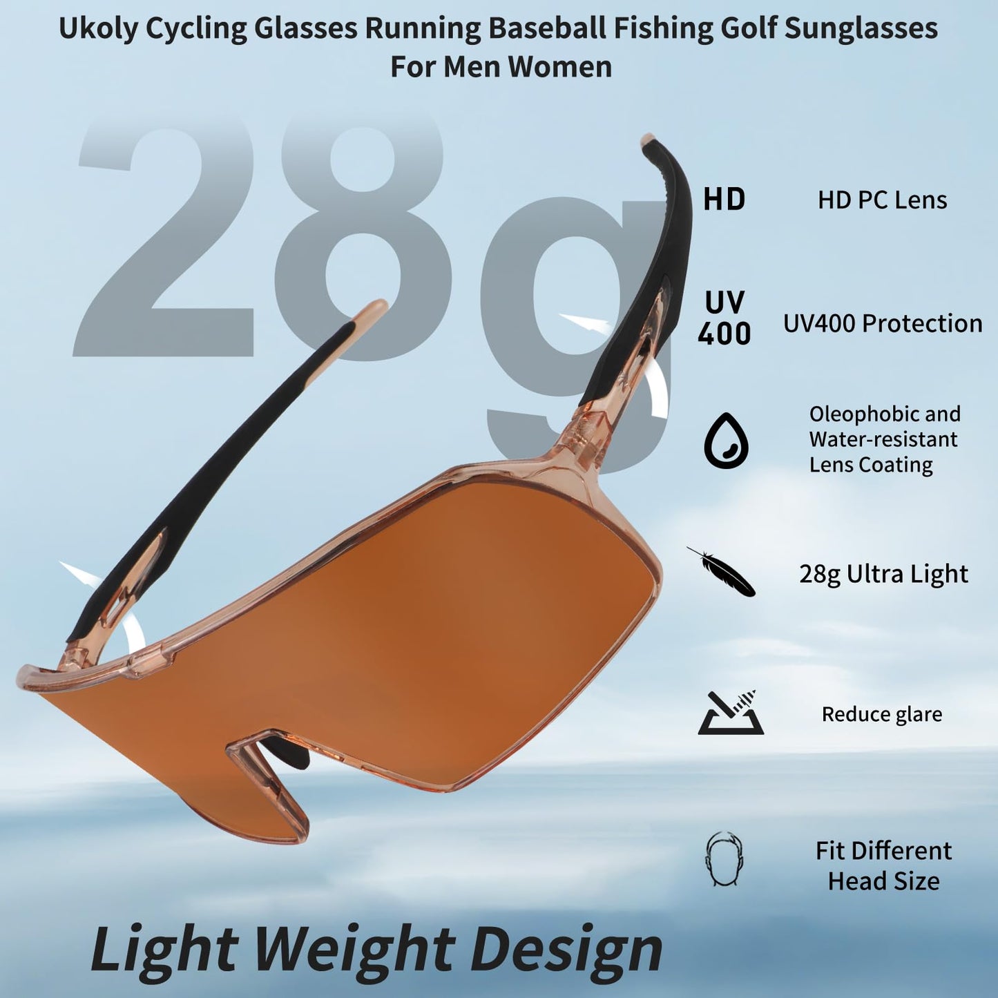 Ukoly Baseball/Running Sunglasses Cycling Glasses For Men Women,Sport Sunglasses HD Lens UV400 Protection TR90 Frame 650 (HD Polarized Brown)