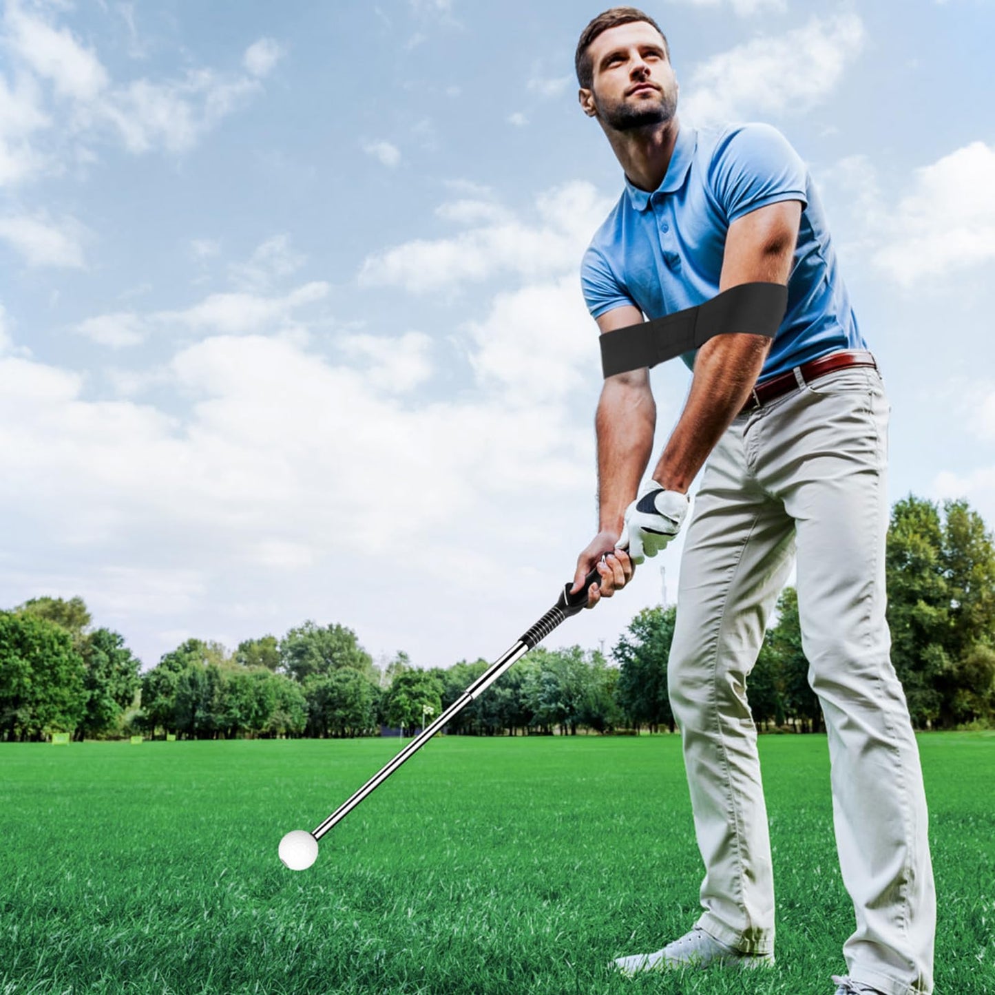 KALAUTO Golf Swing Trainer with Golf Swing Band- Retractable Golf Swing Training Aid Click Club Indoor Practice Warm Up Stick Flexible Telescopic Tempo Trainer (Black-Right Hand)