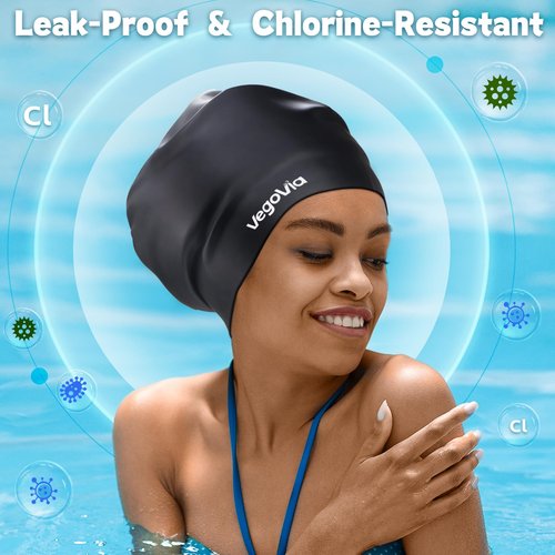 VegoVia Extra Large Swim Cap for Braids and Dreadlocks, Women Swimming Cap Waterproof for Black Women Adult Men Locs Long Hair Keep Hair Dry, Cover Ear Silicone Swim Hat for Bathing Pool