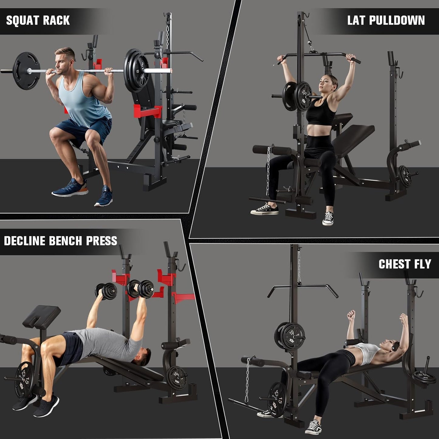 10 in 1 Olympic Weight Bench Set, 1000 LBS Heavy Duty Multi-Function Bench Press Set with with LAT Pulldown System And Decline Press, Full-Body Strength Training Equipment For Home Gym