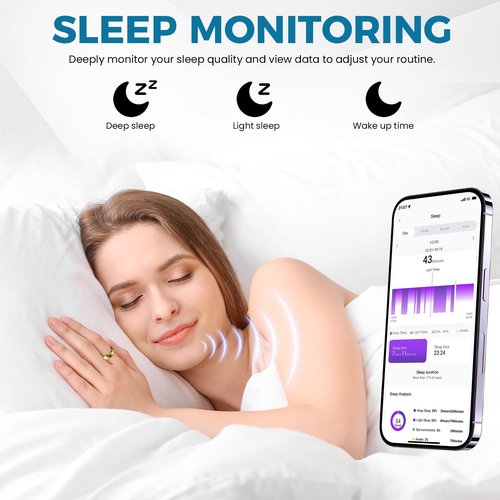 Smart Ring for Women Men Fitness Tracker with Blood Pressure,Heart Rate,Sleep Monitoring,Step Counting,for iPhone and Android,Waterproof smart blood pressure monitor,No Subscription Fees,Gold 9 size