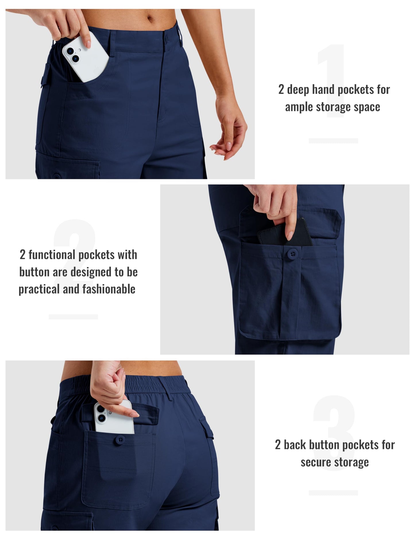 MoFiz Cargo Capris for Women Breathable Cotton Ladies Summer Pants Navy XL