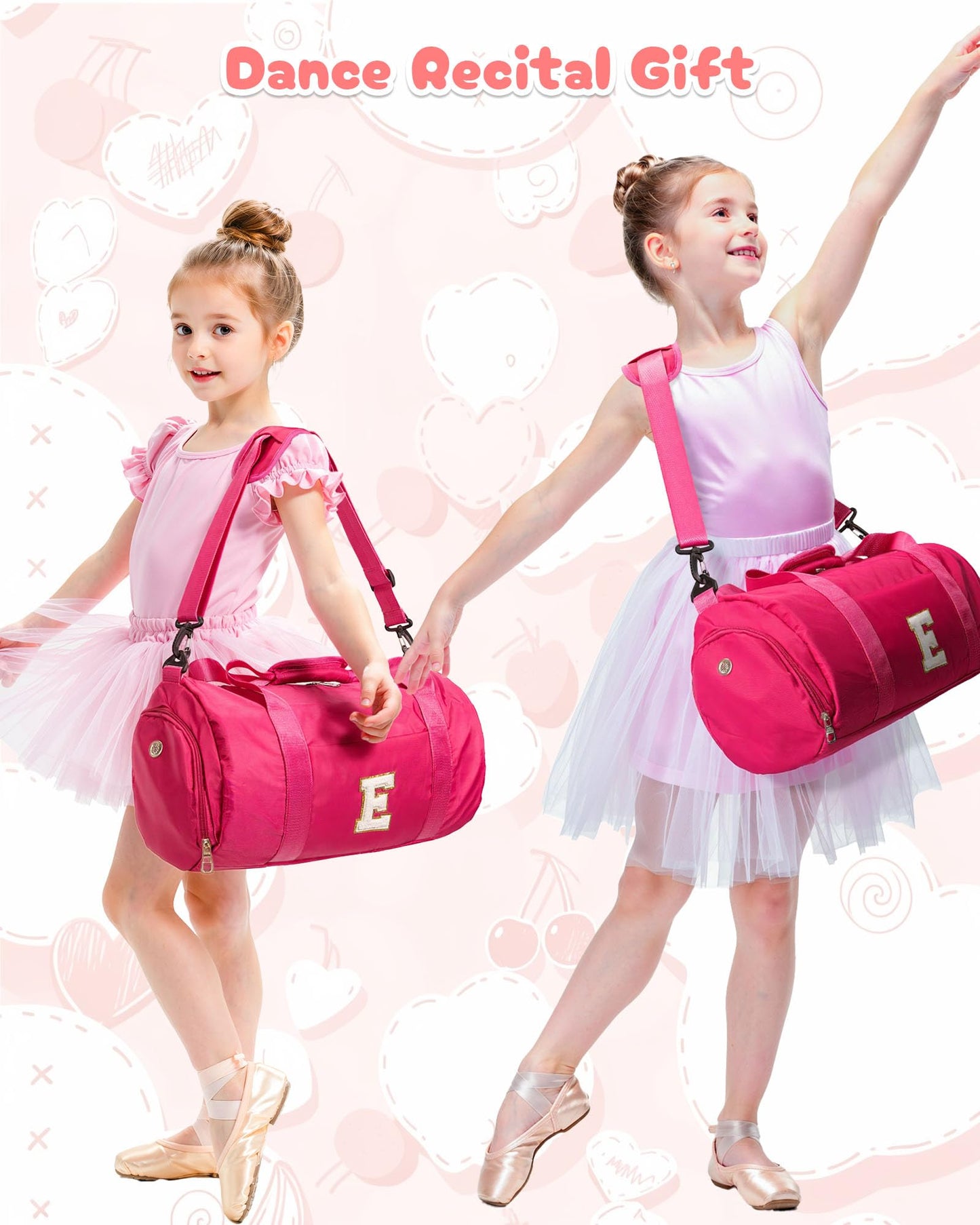 Vogewood Cheer Gifts, Girls Travel Duffle Bag with Makeup Pouch, Initial Kids Overnight Weekend Bag with Shoe Compartment, Personalized Birthday Gift for Daughter (Letter E)