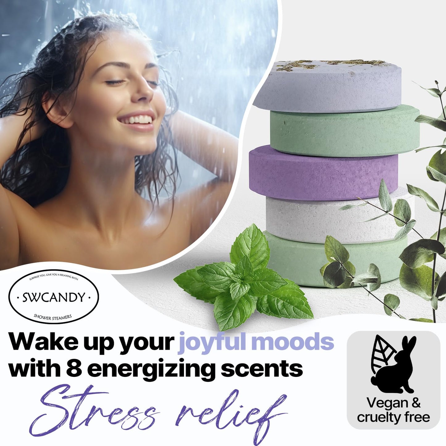 SWCANDY Shower Steamers Aromatherapy Gifts for Women 8 Pcs Shower Home Spa