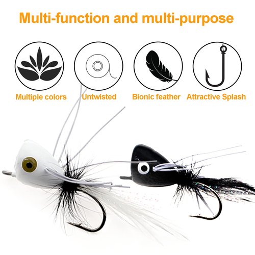 Ghanneey 10pcs Fly Fishing Poppers Fly Fishing Dry Flies Topwater Fishing Lures Bass Popper Flies Bugs Lures Panfish Bait Fly Trout Bobber Flies Kit for Bass Trout Panfish Bluegill Salmon