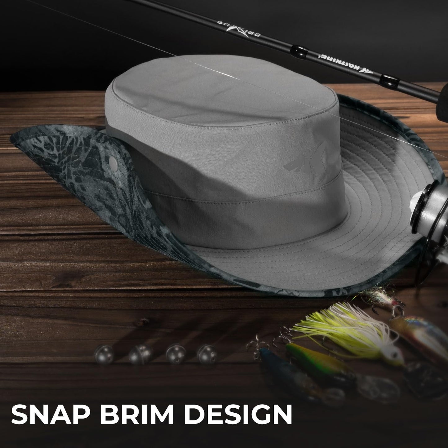 KastKing Shade Trekker Boonie Hat,UPF 50+ Protection,Water-Repellent,Adjustable Snap Brim Fishing Hat,Light Gray with Blackout