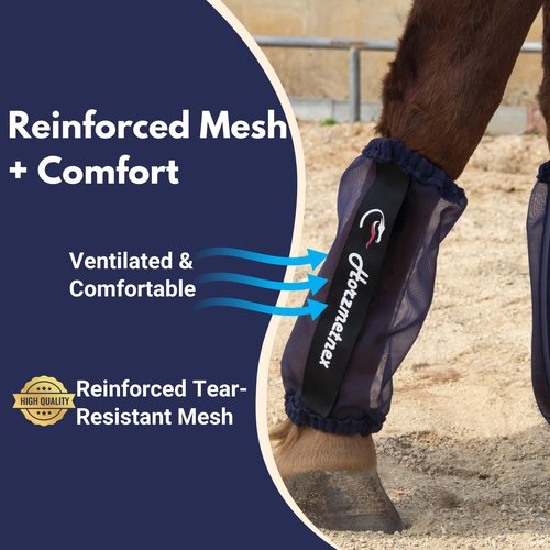 Horzmetnex Tear-Resistant Fine Mesh Horse Fly Boots Breathable Fly Boots Lightweight Summer Leg Protection to Prevent Mosquito & Fly Bites Set of 4 (Navy)