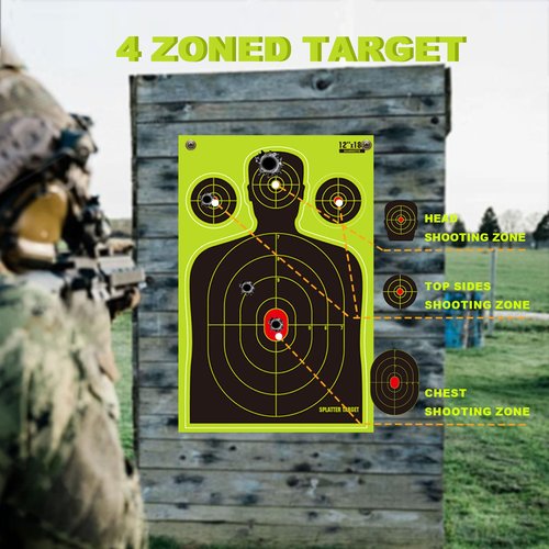 High-Visibility Splatter Shooting Targets Self-Adhesive Silhouette Design with Bright Fluorescent Impact Marks for BB Guns Airsoft Rifles & Pistols Indoor/Outdoor Range Use - (10Pack 12x18 Inch)