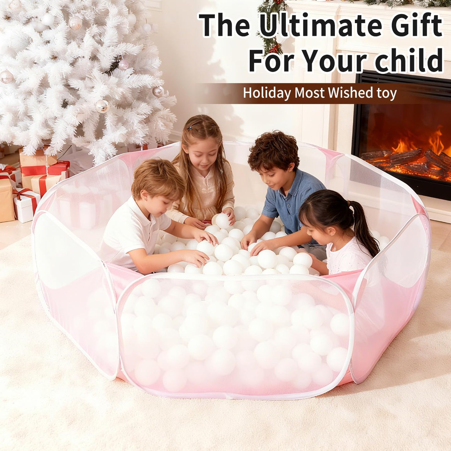 Kids Ball Pit Large Pop Up Children Ball Play Tent for Toddlers Girls Boys for Indoor Outdoor Baby Playpen with Carry Tote, Balls Not Included (Pink)…