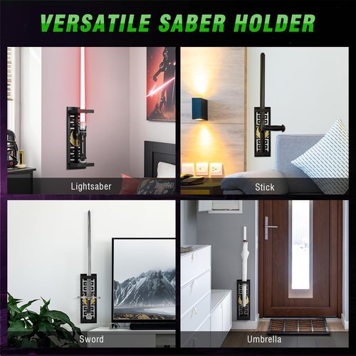 TOPNEW Lightsaber Stand Wall Display, Vertical Lightsaber Holder Wall Mount, Wooden Light Saber Wall Display Rack Suitable for Swords, Light Saber, Gift for Lightsaber Collectors (Wooden, Black 02)