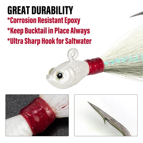 Dr.Fish 3 Pack Bucktail Jig Saltwater Fishing Jig Buck Tail Hair Lure Surf Fishing Bass/Striper/Mackerel/Halibut/Flouder Lure 1oz