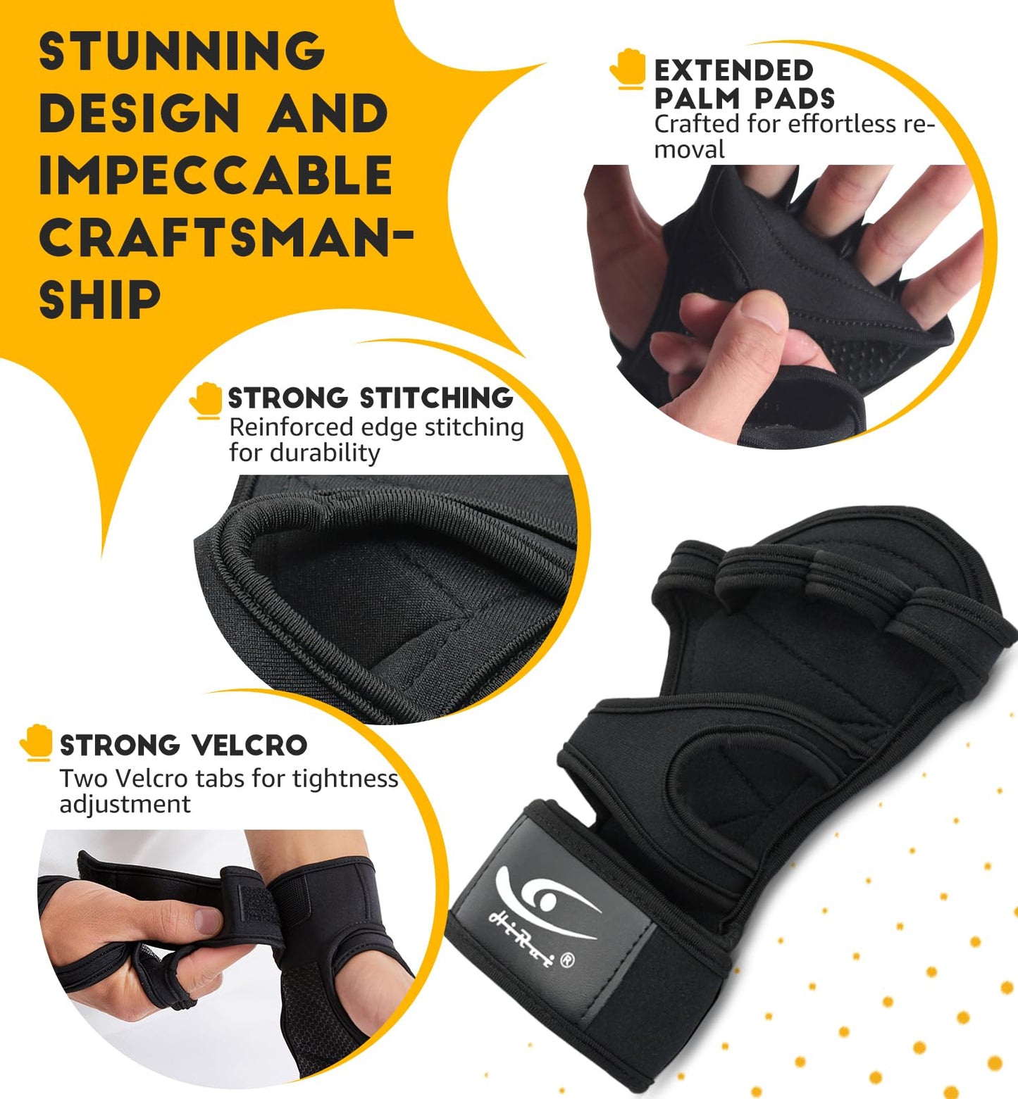 HiRui Ventilated Weight Lifting Workout Gloves for Men Women, Built-in Wrist Wraps and Non-Slip Palm Silicone to Avoid Calluses, Exercise Gym Gloves for Cross Training Powerlifting (Black, Medium)