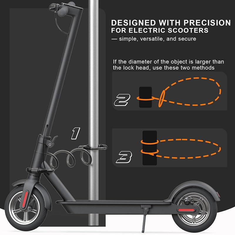 NextSeal Dual Cable Lock for E-Scooters & Bikes - 12mm 5-Digit Combination - Black