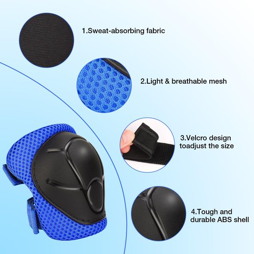 Kids Protective Gear Set - Knee Pads Elbow Pads with Wrist Guards for Ages 3-12 | 3-in-1 Safety Protective Gear for Skating, Cycling, Biking, Roller Skates, Scooters (Blue, ‎S(3-7Years))