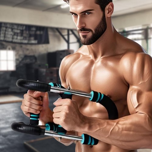 Twister Arm Trainer, 60-110lb Adjustable Resistance Workout Equipment Twister Arm Chest Exerciser Power Twister Bar, Portable Chest Press Machine Detachable Design Fitness for Home & Gym(Blue)