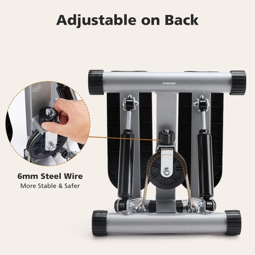 Sweetcrispy Mini Stair Twist Steppers with Resistance Bands for Exercise at Home, Portable Sport Machine for Full Body Workout, 220LBS Capacity,New Grey