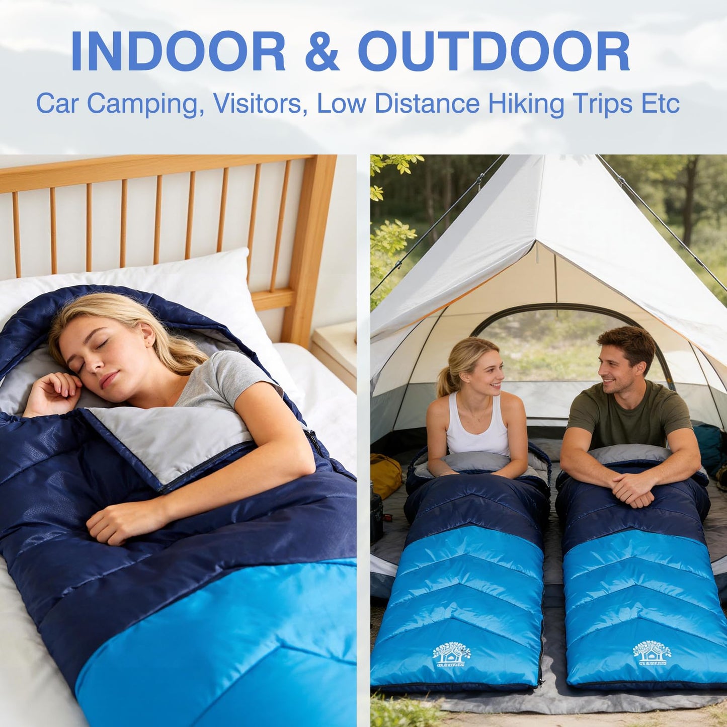 Flantree Sleeping Bags for Adults & Kids for Camping Hiking Trips Warm Cool Weather, Lightweight and Waterproof with Compression Bag, 3-4 Season Indoors Outdoors Activities